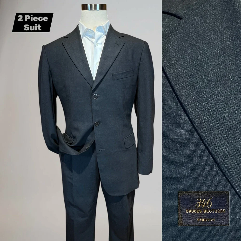 Brooks Brothers 346 40-41L 35x29.5 Charcoal Gray Suit 3 Btn Stretch